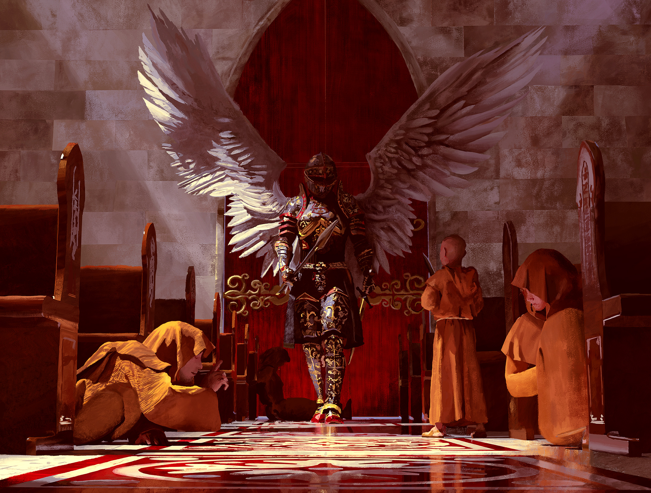 Archangel Michael killing monks in a church.