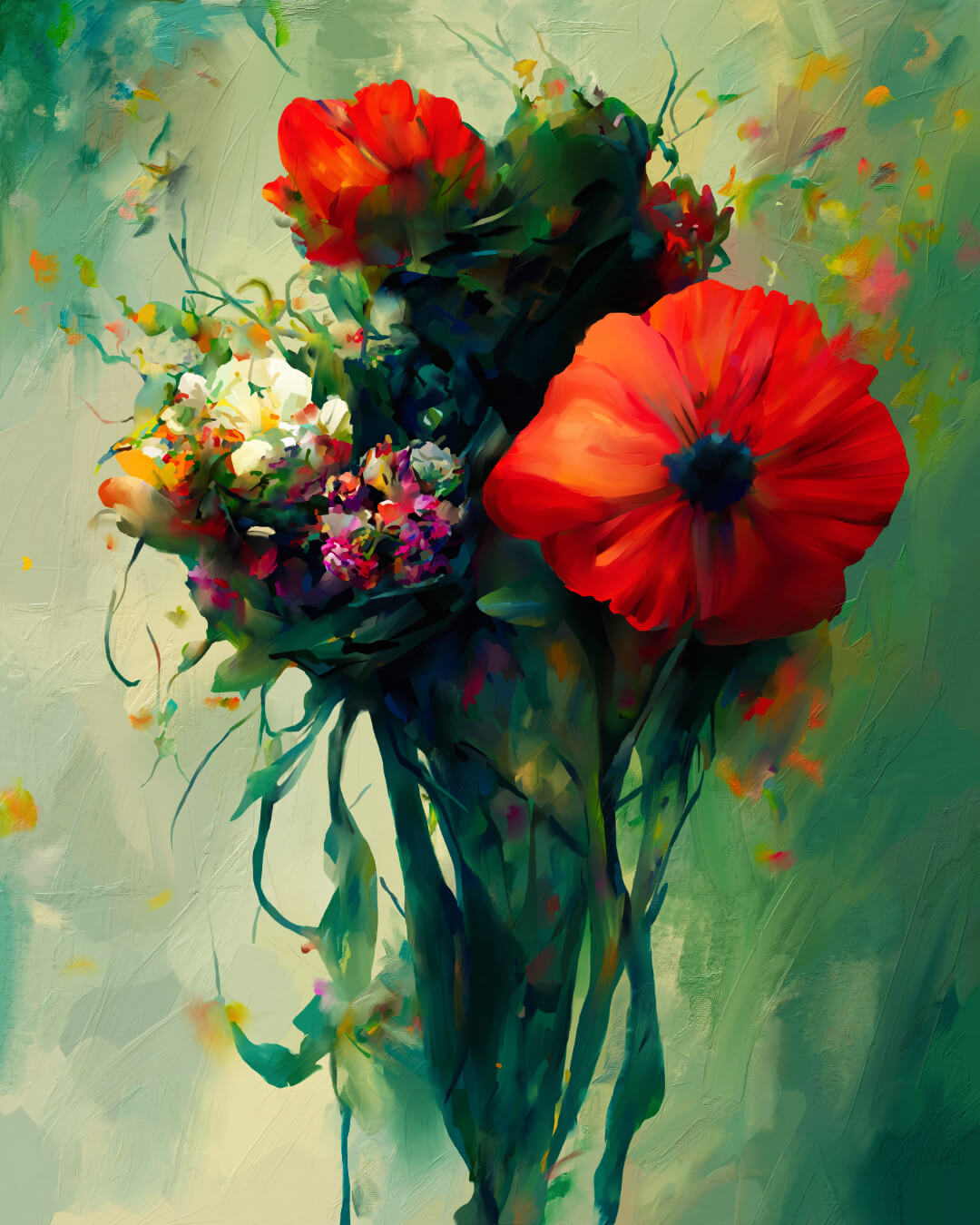 Digital oil painting of poppies.